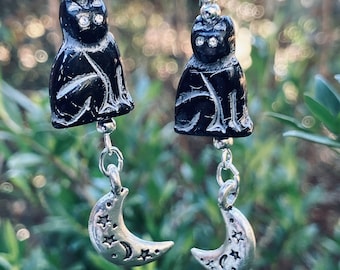 Black Cat Moon and Stars Earrings by MinouBazaar