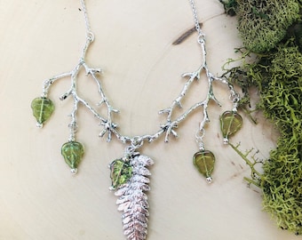 Silver Fern Necklace Elven Green Faerie Forest by MinouBazaar