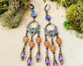 Orange Leaves Autumn Chandelier Earrings
