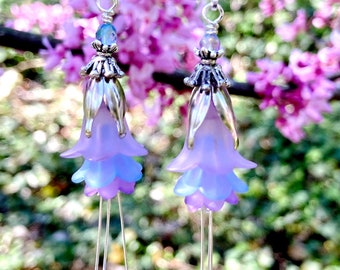 Lavender Fairy Earrings Lucite Enchanted Bellflower by MinouBazaar