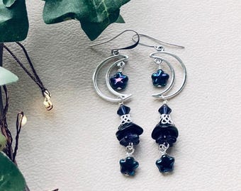 Celestial Dark Moonflower Fairy Earrings