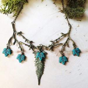 Fern Necklace Teal Faerie Forest by MinouBazaar