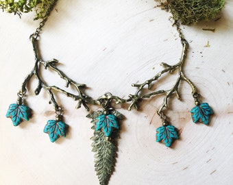 Fern Necklace Teal Faerie Forest by MinouBazaar