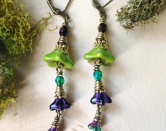 Purple and Green Fairy Flower Earrings by MinouBazaar