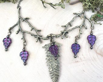 Fern Necklace Purple Faerie Forest by MinouBazaar