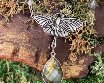 Luna Moth Necklace Labradorite Prehnite by MinouBazaar