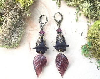 Black Flower Earrings Lucite Gothic Haunted Garden