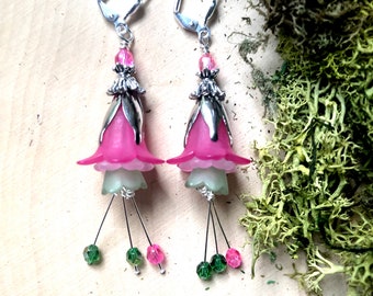 Pink and Green Flower Fairy Earrings Enchanted by MinouBazaar