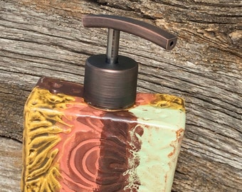 Soap or Lotion Dispenser Pump, unique stoneware art -  12oz