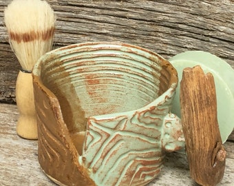 Shaving Mug Set - Mug, Brush, Olive Oil Soap with cocoa butter