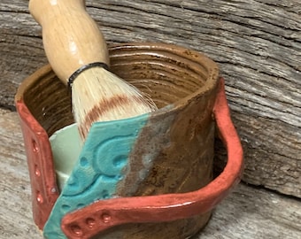 Shaving Mug Set - Mug, Brush, Olive Oil Soap with cocoa butter