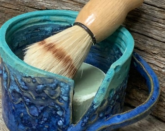 Shaving Mug Set - Mug, Brush, Olive Oil Soap with cocoa butter