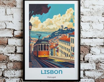 Lisbon travel Print Classic Minimalist Design Vintage Style and Colors Wall art for home or office decor