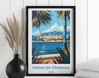 Mallorca Spain Travel Poster Vintage Poster Minimalist style Mediterranean Wall Art Retro Themed