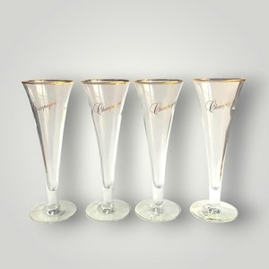 Lot de 4 flûtes à Champagne vintage - inscription et liseré dorés - années 70