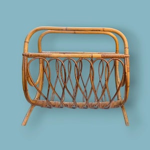 Antique bamboo and rattan magazine rack – 1950s/1960s