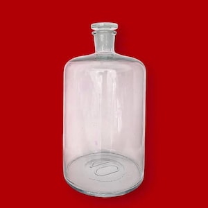 Botella de boticario antigua de gran tamaño, de vidrio grueso, de 10 l, con tapón, años 50