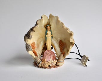 Saint-Vierge - Luminous Saint-Marie - Vintage Madonna - Religious object - Vintage iconography - Shell decoration - 220Volts