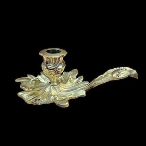 Antique solid brass hand candle holder – cellar rat – Rococo style – 1950s