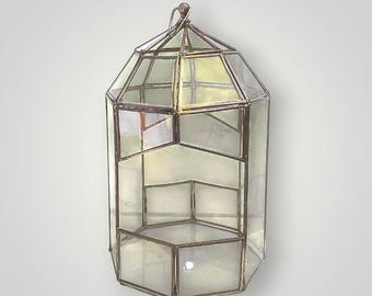 Small Vintage Octagonal Decorative Greenhouse in Glass and Gold Brass - 1970s