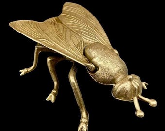 Antique brass ashtray – Fly with opening wings – 1950s