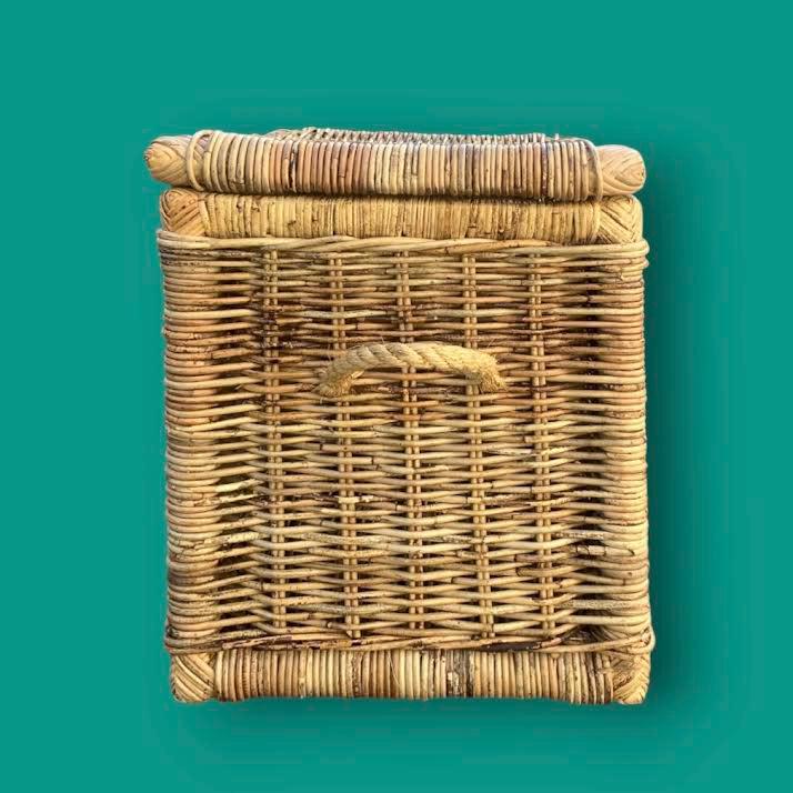 Antique wicker and rattan trunk – Inscription "LE HAVRE 1928" – Vintage storage chest