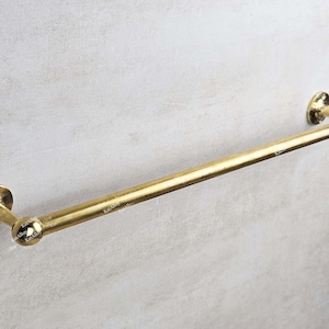 Solid Brass Towel Rack Holder, Unlacquered Brass Towel Bar, Handmade Brass Kitchen Towel Rail