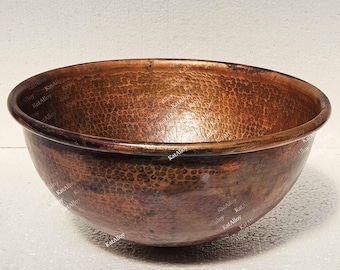Handmade Rustic Copper Vessel Sink, Hammered Bowl Sink