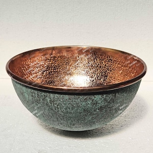 Green Patina Copper Bathroom Sink, Hammered Copper Sink, Round Copper Vessel Sink Vanity, Copper Bowl Sink with Drain