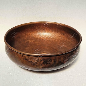 Rustic Copper Bathroom Vessel Sink, Dark Copper Vessel Sink, Round Copper Wash Basin, Patina Copper Vessel Sink