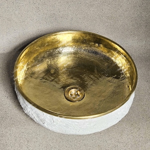 Brass Bathroom Sink, Solid Brass Bath White Sink, Handcrafted Brass Bathroom Wash Basin