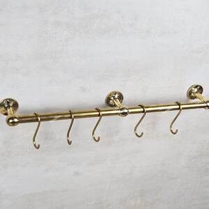 Wall Mounted Brass Pot and Pan Hanging Rack with Hooks, Brass Pot Rack with Hooks, Unlacquered Brass Pot and Pat Rail,