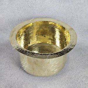 Unlacquered Hammered Brass Round Bar Sink, Handmade Brass Drop in Sink with Drain, Solid Brass Hammered Sink