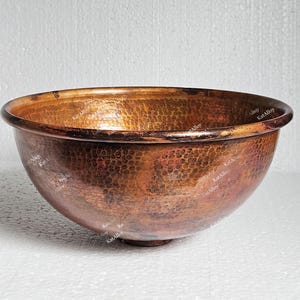 Rustic Hammered Copper Bathroom Sink, Rustic Copper Bowl Sink, Aged Copper Hammered Copper Vessel Sink