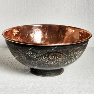 Hand Engraved Copper Vessel Sink, Bathroom Copper Sink, Handmade Copper Lavatory Sink