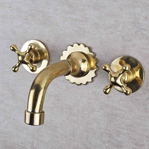 Wall mounted Brass Bath Tap, Brass Bathroom Faucet with Handles, Unlacquered Wall Mount Bath Faucet