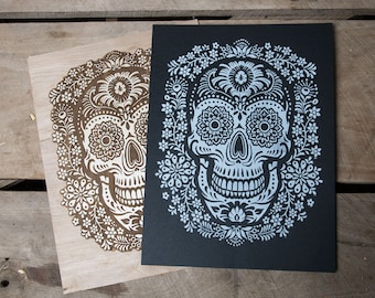 Calavera Skull -12 x 16 Block Print