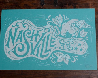 Nashville Song Bird - Blue Block Print