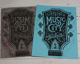 Explore Music City - Blue Block Print