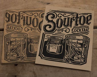 Sourtoe Cocktail-  Block Print