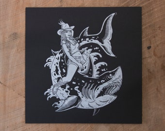 Rodeo Shark -12 x 12 Block Print