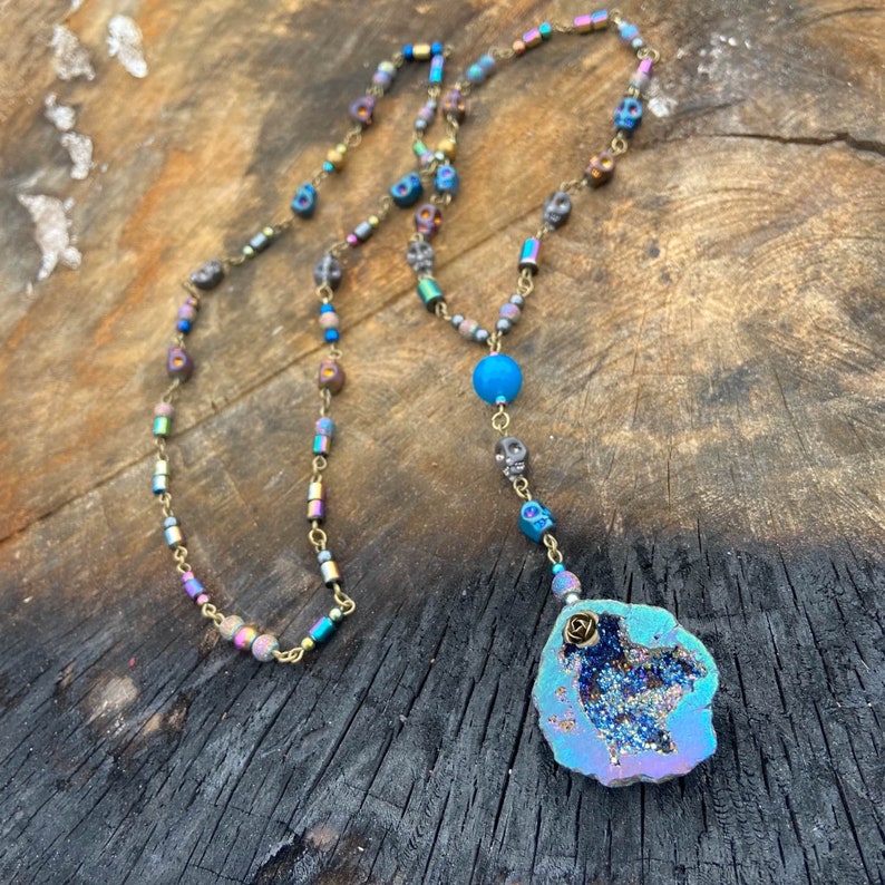 Titanium Aura Quartz Geode Rosary