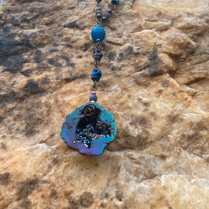 Titanium Aura Quartz Geode Rosary