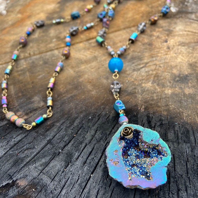 Titanium Aura Quartz Geode Rosary