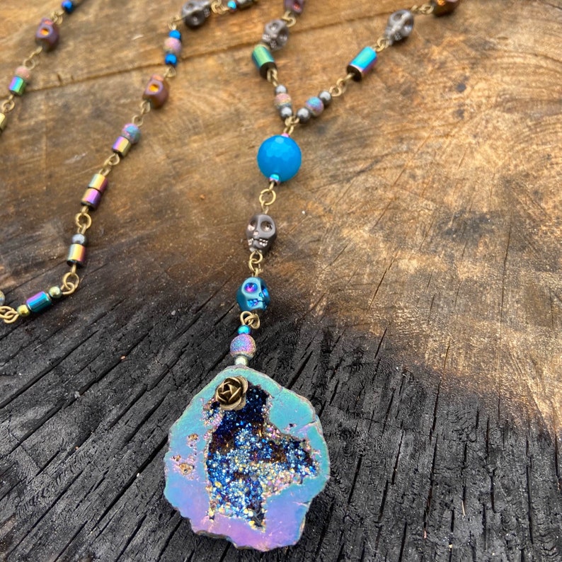 Titanium Aura Quartz Geode Rosary