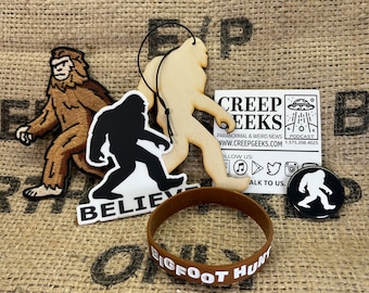 I went to a Bigfoot Festival -Sasquatch Patch, Bigfoot Believe Sticker, Button, Ornament, and Bracelet Giftset