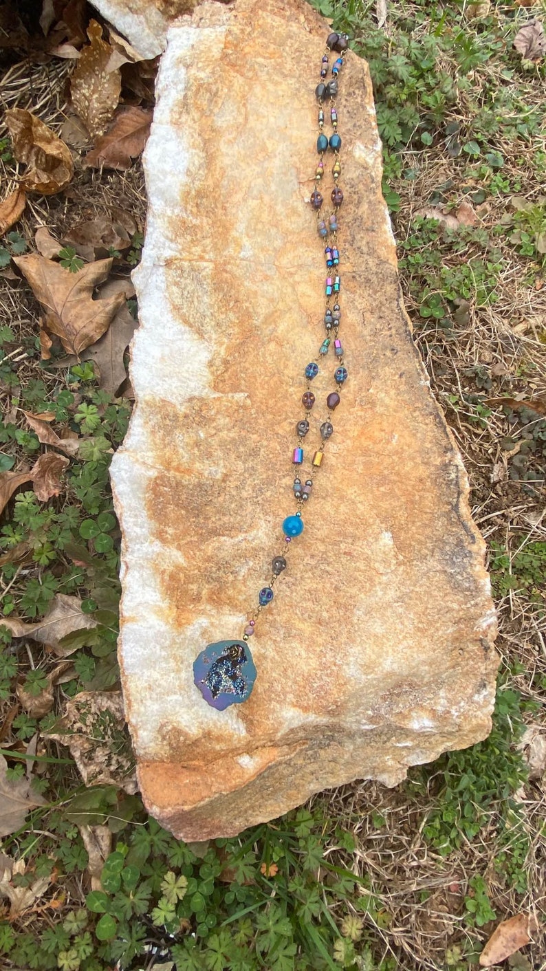 Titanium Aura Quartz Geode Rosary