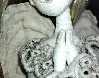 Handmade Angel Doll: Soft Fabric Dress, Long Hair 45 cm/ Painting Face/ Artistic Sculpture
