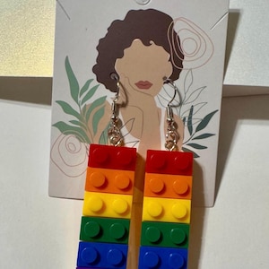Rainbow Building Blocks Dangle Earrings -LGBTQ Pride Brick Jewelry - Gay Pride Rainbow Accessories - Over the Rainbow Statement Earrings