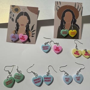 Valentine Heart Candy Earrings – Conversation Hearts Jewelry – Be Mine Valentine Earrings – Candy Heart Jewelry for Women